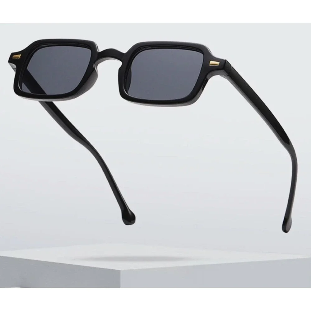 Mens Black Square Sunglasses Retro Rectangular UV400 Protection Cyberpunk Shades